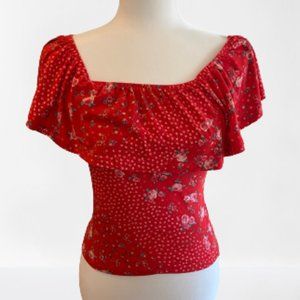 Red Floral Off the Shoulder Top M Rue 21